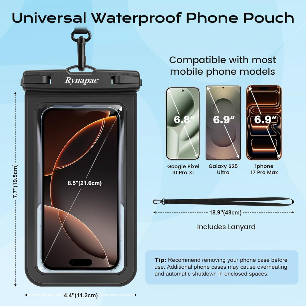 Waterproof Phone Pouch [Up to 8.5"] - 2 Pack, IPX8 Waterproof Phone Case with Lanyard for Iphone 17 16 15 Pro Max, Touchscreen & Photograph, Cellphone Dry Bag for Beach Cruise Essentials 2026