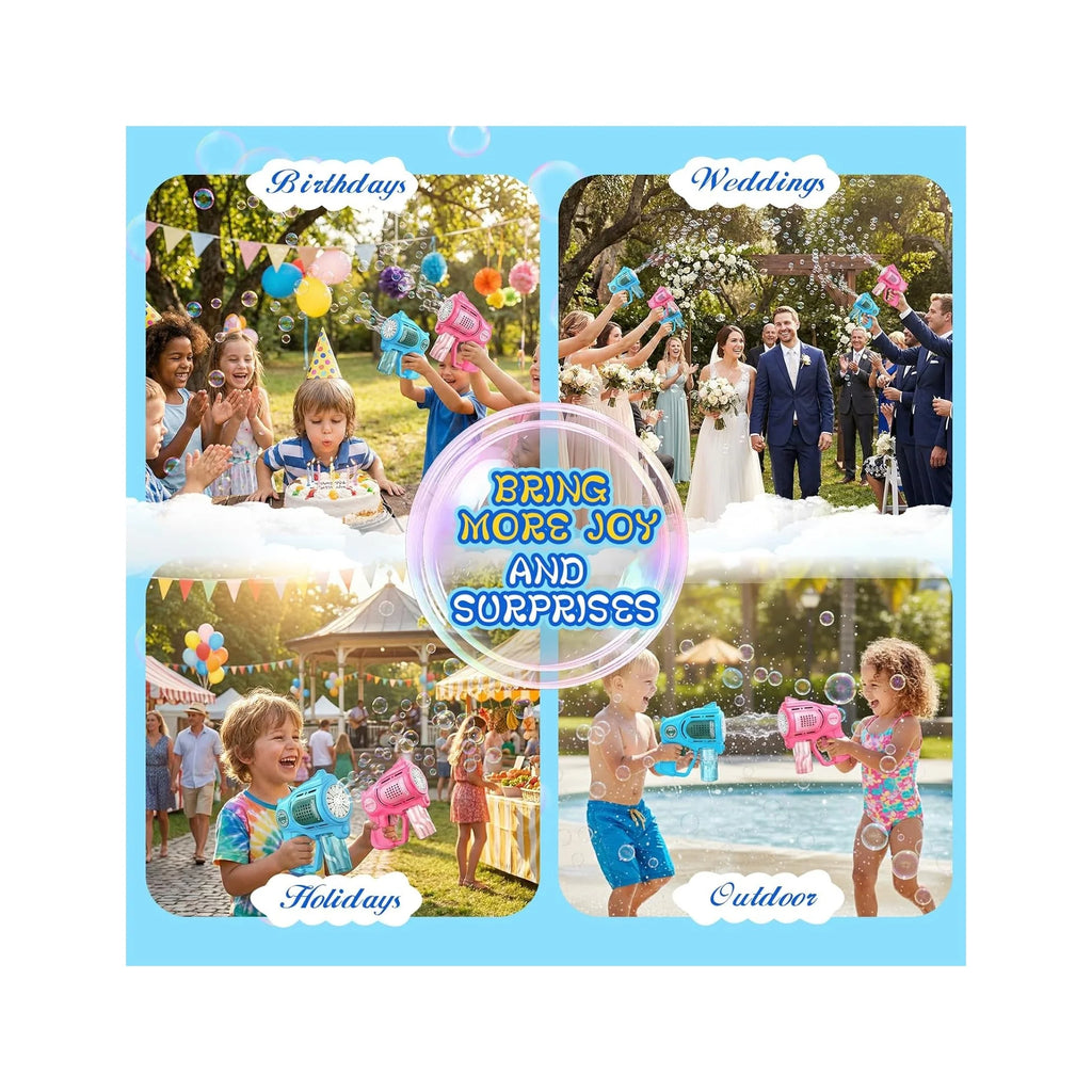 2-Pack Bubble Gun for Toddlers 1-3 Kids 4-8, 15-Holes Automatic Bubble Machine Blower Blaster Maker with 2 Bottles Solution, Easter Party Favors Summer Outdoors Wedding Toys Gifts for Boys Girls