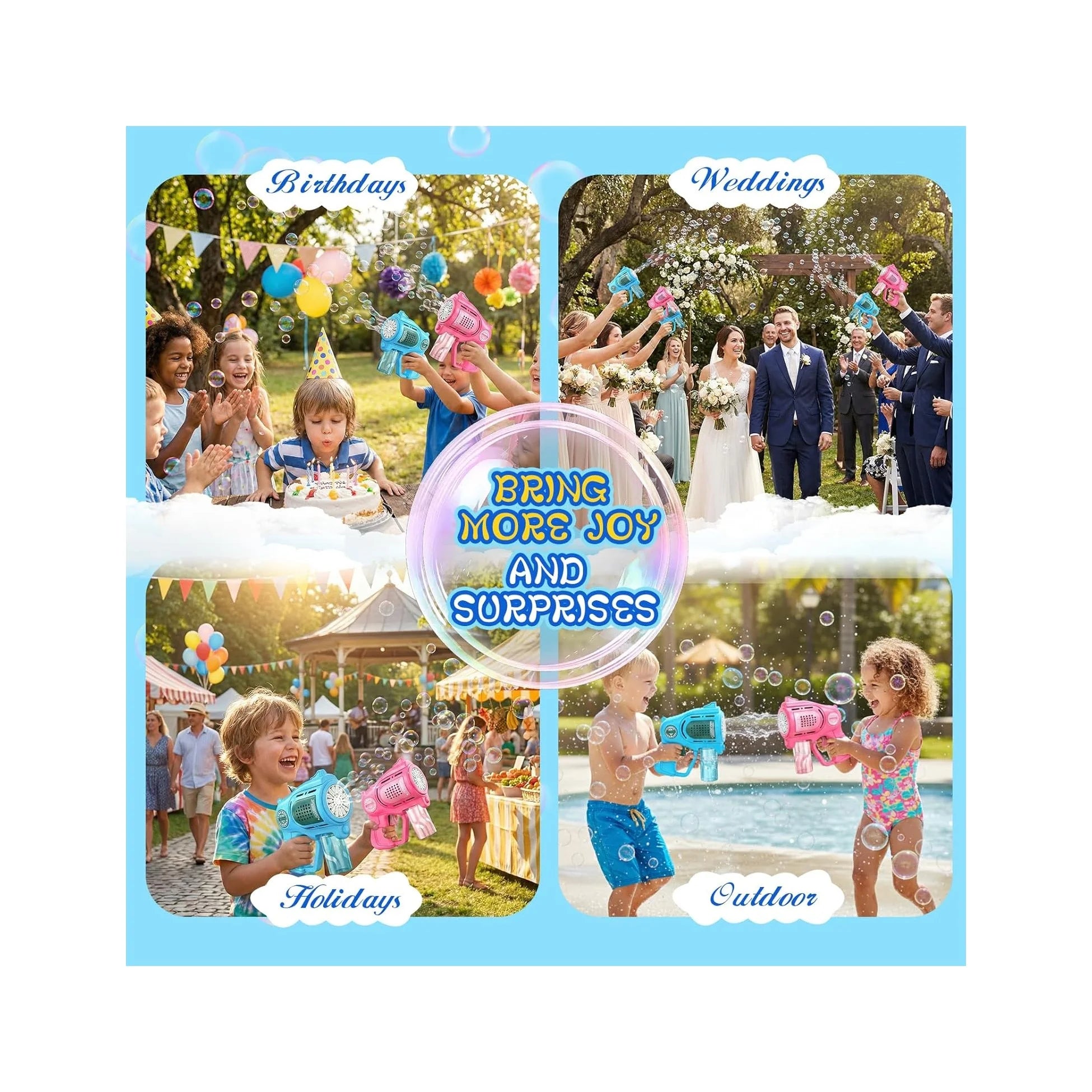 2-Pack Bubble Gun for Toddlers 1-3 Kids 4-8, 15-Holes Automatic Bubble Machine Blower Blaster Maker with 2 Bottles Solution, Easter Party Favors Summer Outdoors Wedding Toys Gifts for Boys Girls